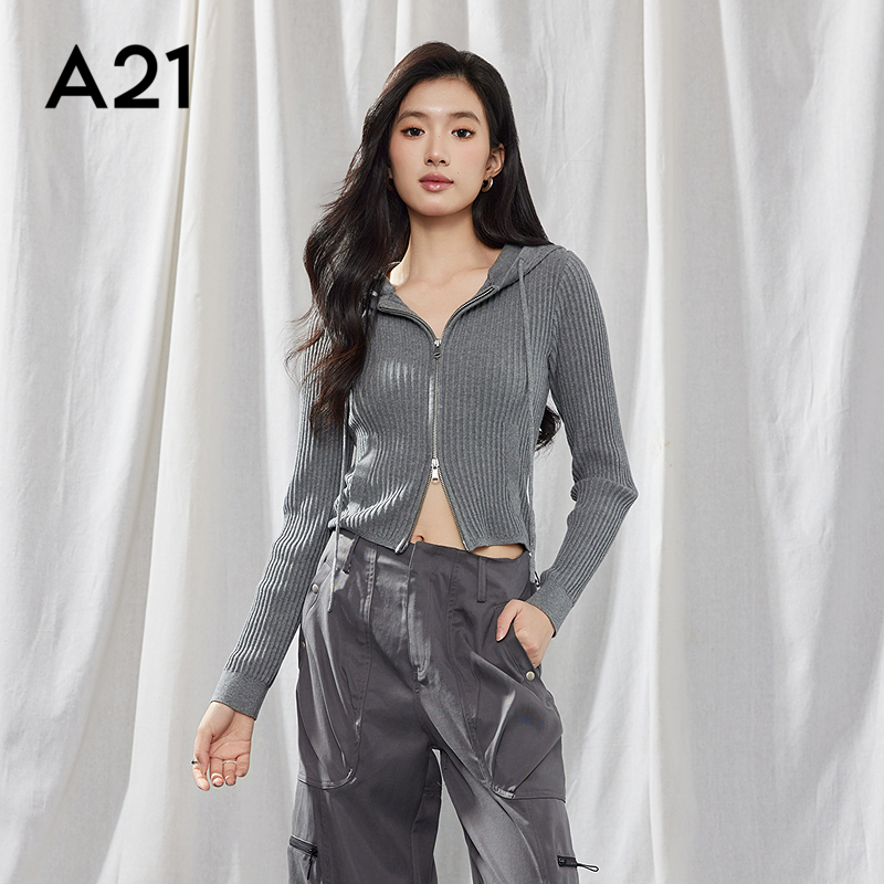 A21修身显瘦长袖拉链开衫