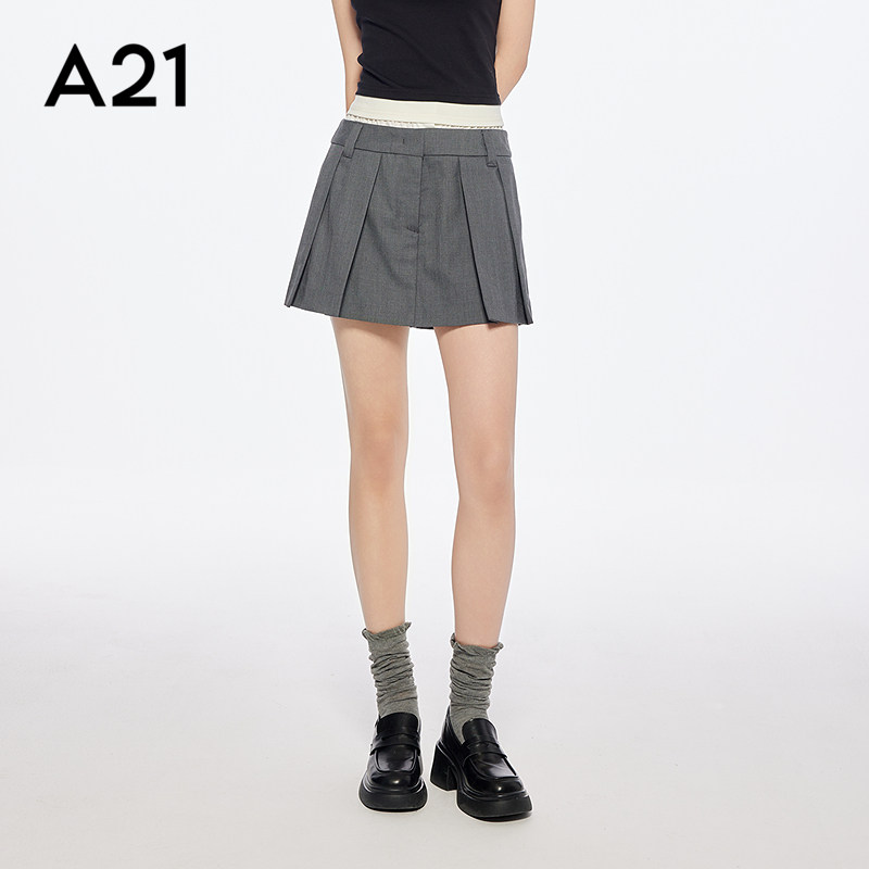 A21撞色双裤腰短款裙裤休闲裤图片