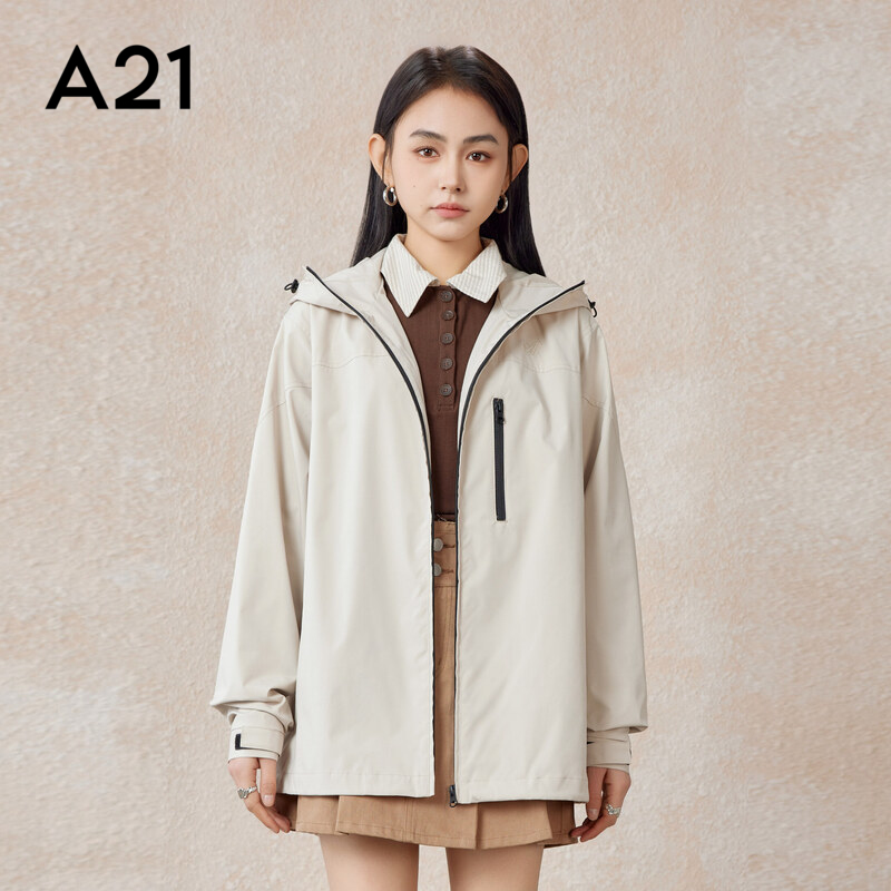 A21女装宽松连帽冲锋衣