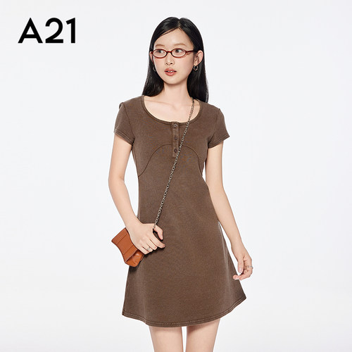 A21女装圆领高腰连衣裙