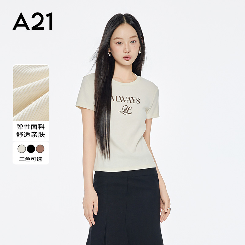 A21女装秋款印花字母T恤