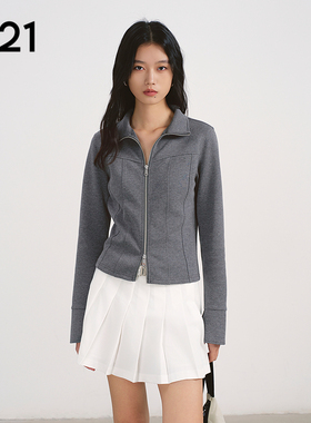 女装黑色短外套拉链开衫卫衣长袖立领上衣