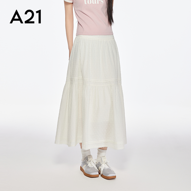 A21女装米白高腰宽松半身裙