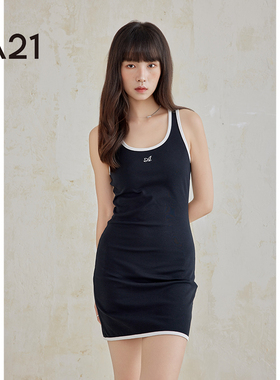 A21女装圆领连衣裙夏季收腰显瘦性感辣妹风包臀短裙女