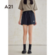 潮流行穿搭简约休闲直筒三分裤 A21女装 新款 夏季 子 宽松黑色短裤