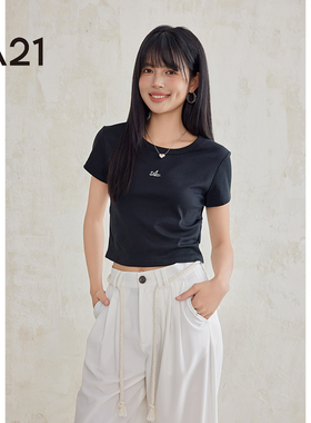 a21女装圆领简约纯色短袖t恤夏季休闲显瘦辣妹上衣女款打底衫