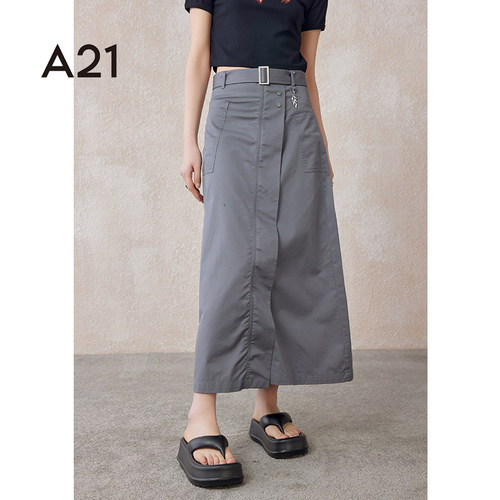 A21女装梭织正常腰A摆长裙