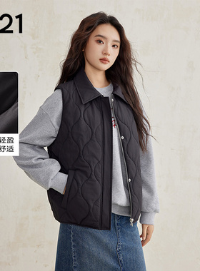 A21内搭修身马甲修身显瘦女装梭织合体翻领开襟棉背心