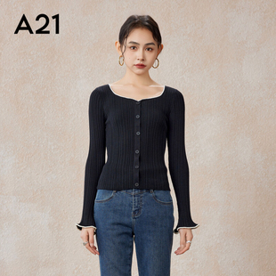 T恤休闲宽松辣妹打底衫 A21A21女装 内搭黑色简约长袖 修身 显瘦线衫