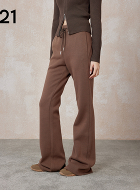A21女装喇叭针织裤春秋季美式休闲运动百搭显瘦微喇长裤