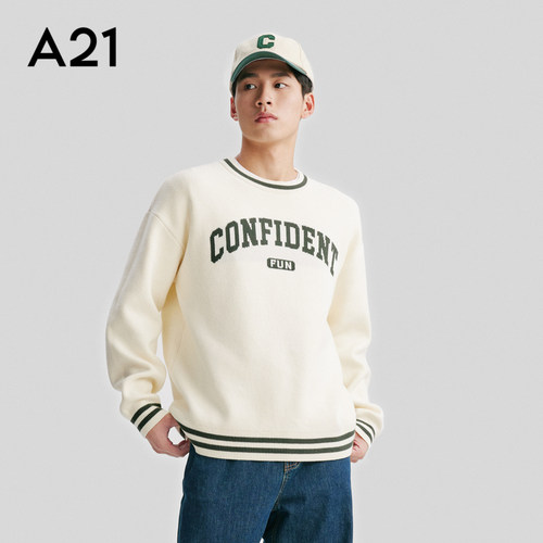 A21男装宽松落肩套头长袖毛衣
