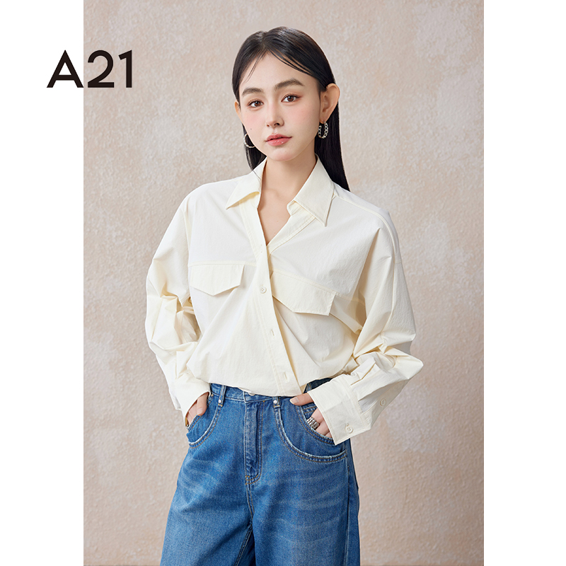 A21女装宽松翻领落肩外套