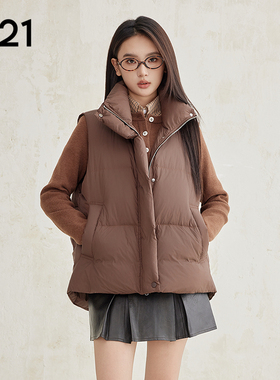 A21女装梭织宽松开襟厚羽绒背心立领保暖无袖羽绒马甲