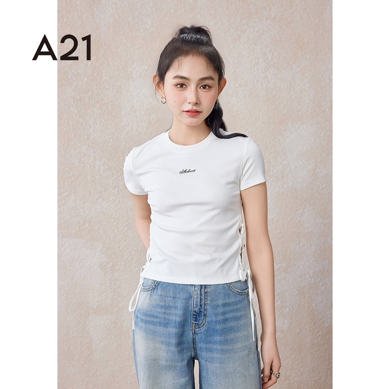 A21女装针织修身圆领短袖T恤图片