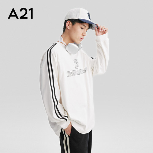 A21男装圆领插肩长袖上衣