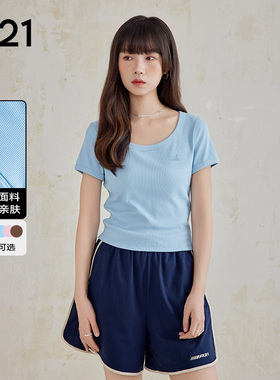 A21女装显瘦薄款弹性面料圆领短袖t恤衫上衣基础简约款打底衫