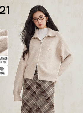 A21A21女装宽松毛织外套双头拉链针织衫新款开衫上衣