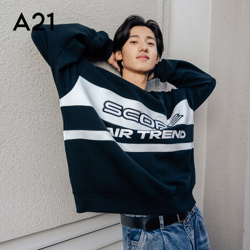 A21男装圆领落肩卫衣衫