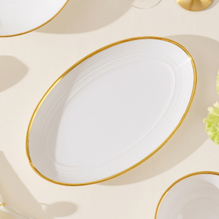 轻奢陶瓷蒸鱼专用盘子高级感盘子家用椭圆形大号鱼盘深盘酒店餐厅