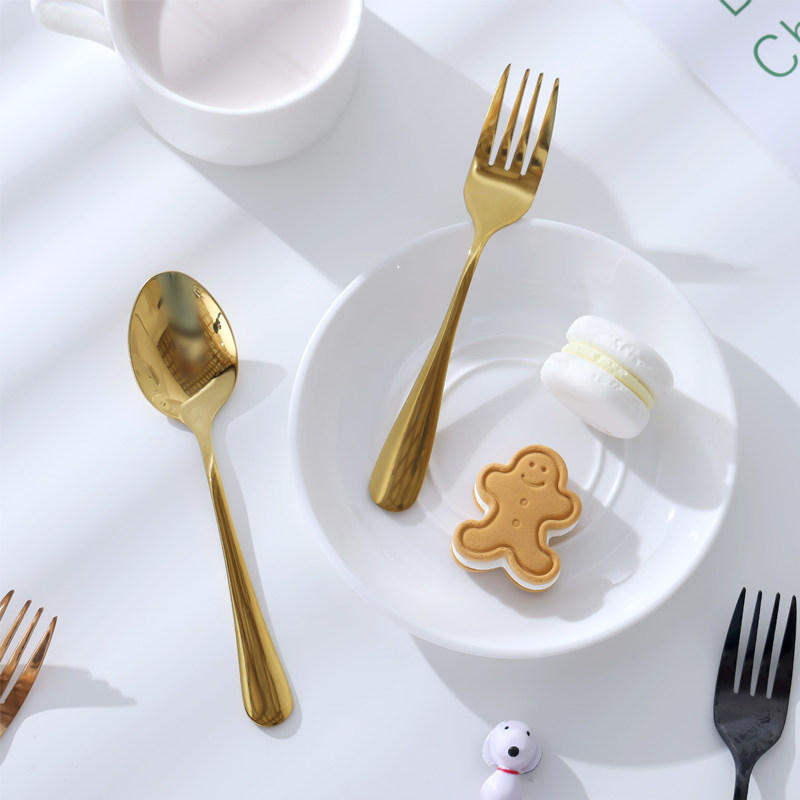 不锈钢餐具水果叉蛋糕叉金属甜品叉子家用月饼叉西餐小勺咖啡勺