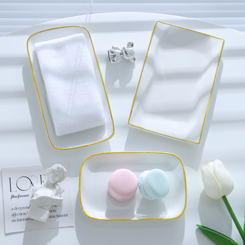 酒店专用陶瓷毛巾碟金边小碟子