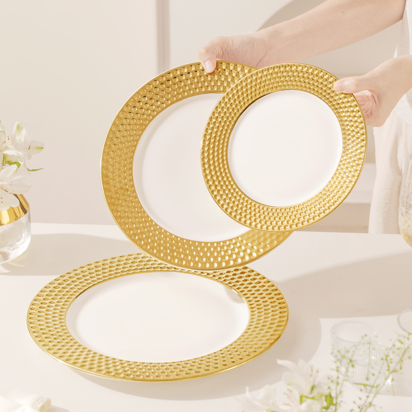 高档金边陶瓷盘子创意私房菜法式料理盘甜品盘西餐牛排盘酒店餐具