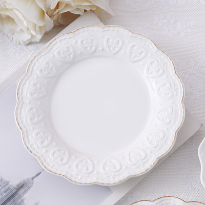 欧式浮雕镶金边餐具家用陶瓷菜盘西餐牛排盘甜品点心盘子饰品摆盘