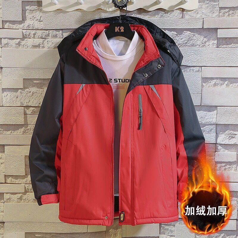 加绒加厚秋冬冲锋衣外套男