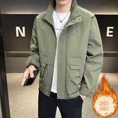 2025秋冬季 休闲上衣男 夹克帅气立领风衣外套潮流工装 新款 加绒男士