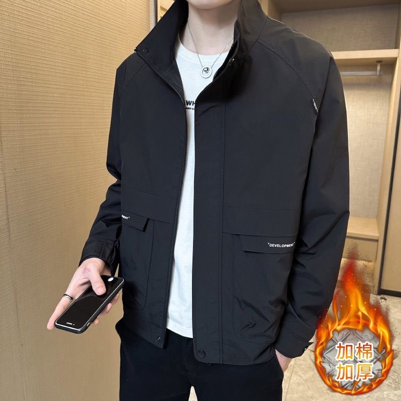 2025新款加棉夹克男士立领棉衣外套秋冬季休闲棉服工装棉袄上衣男
