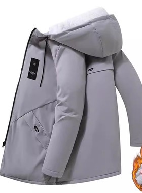 秋冬季加绒加厚棉衣外套男中长款防寒保暖棉袄连帽休闲棉服风衣男