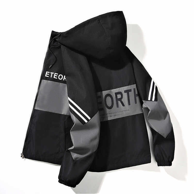 春秋季连帽风衣外套男士休闲夹克潮流帅气青少年学生褂子上衣服男