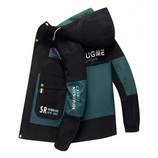 春秋季 夹克男连帽风衣外套青少年学生防风外穿褂子拼色上衣服 薄款