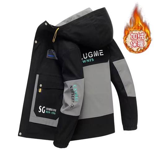 秋冬季加绒加厚连帽棉衣外套