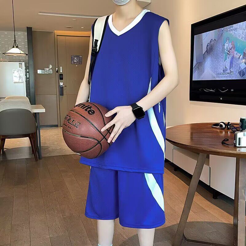 夏季无袖背心短裤速干运动套装男大码跑步青少年训练健身服篮球服