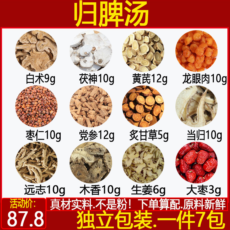 归脾汤 白术茯神黄芪龙眼肉酸枣仁党参炙甘草当归远志木香7付