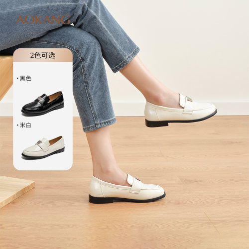 奥康 女鞋春季新款乐福鞋英伦风一脚蹬懒人鞋舒适休闲小皮鞋低跟