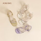 一字带时尚 奥康 粗跟约会配裙百搭凉拖 时装 凉鞋 女鞋 2025夏季