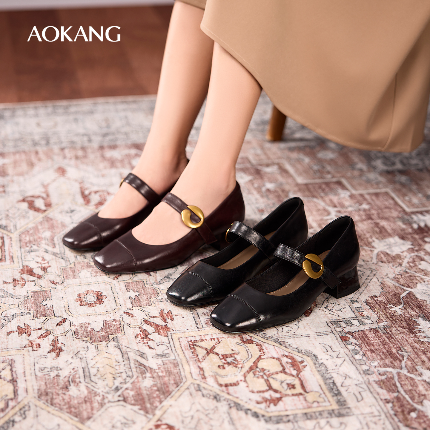 奥康 女鞋2025秋季玛丽珍金属扣千金风浅口单鞋通勤中跟门店发货