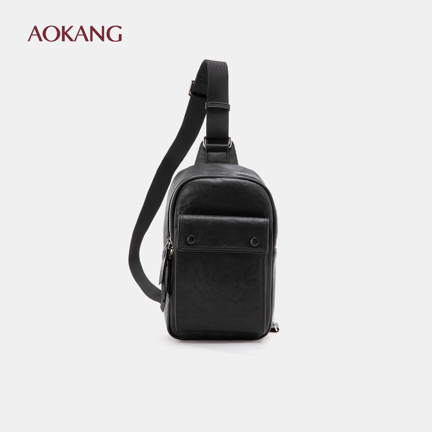 奥康2026春季新款黑色皮质胸包