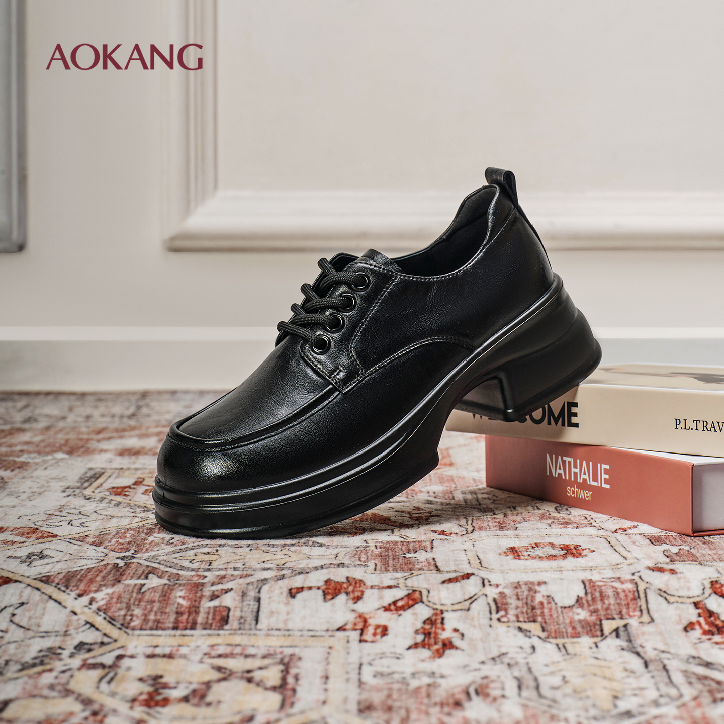 奥康 女鞋2025秋季乐福鞋英伦学院风单鞋粗跟增高显腿长厚底鞋