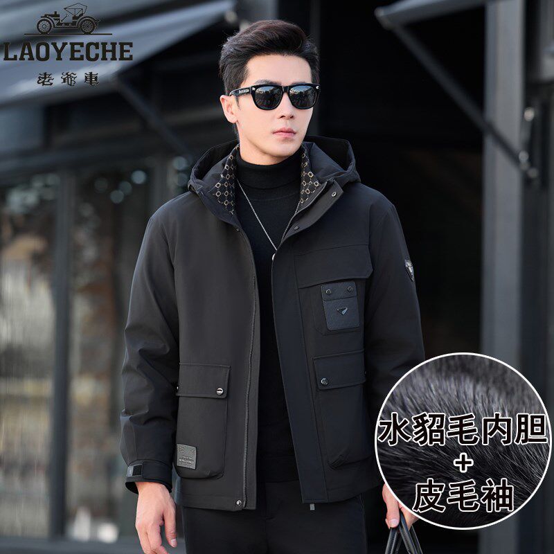 老爷车新款男士水貂毛内胆派克服