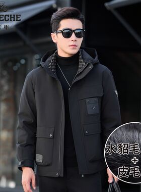 老爷车新款男士水貂毛内胆派克服