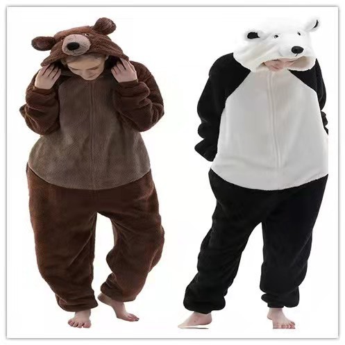 棕熊家居春可爱动物珊瑚绒睡衣