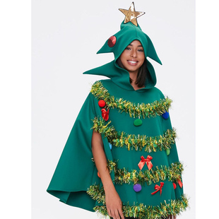 Cosplay圣诞节服装 圣诞树衣服舞台表演服女披风连帽外套裙子装