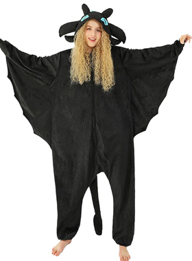 跨境夜煞驯龙无牙仔黑龙卡通成人连体睡衣动物万圣节扮演服cospla