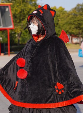COS二次梗惰恶魔喵卡通披风外套