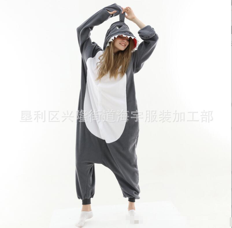深灰鲨鱼睡衣卡通连体动物情侣可爱家居服秋冬保暖男女演出onesie