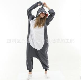 深灰鲨鱼睡衣卡通连体动物情侣可爱家居服秋冬保暖男女演出onesie