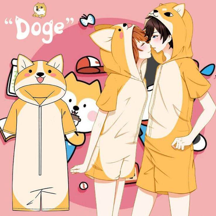柯基柴犬纯棉情侣连体睡衣